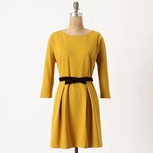 Anthropologie Girls From Savoy Fluted Goldenrod Ponte Dress Size S ASO Yellow